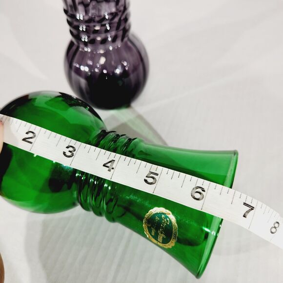 Indiana Glass Anchor Glass Vase Lot of 2 Plum Swirl Forest Green Vtg 6 1/4in USA - Picture 10 of 11